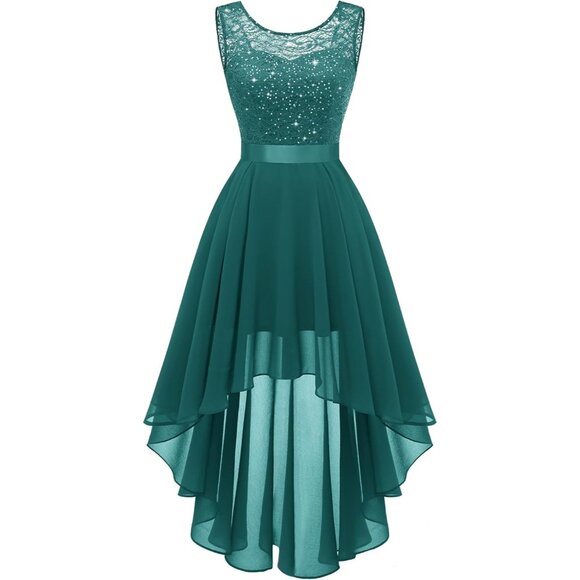 BeryLove Women Peacock SequinChiffon Scoop Neck Sleeveless Lace Cocktail Dresses - Picture 1 of 6